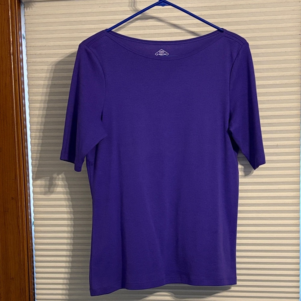St. John's Bay Purple Short-Sleeve Boat Neck Top